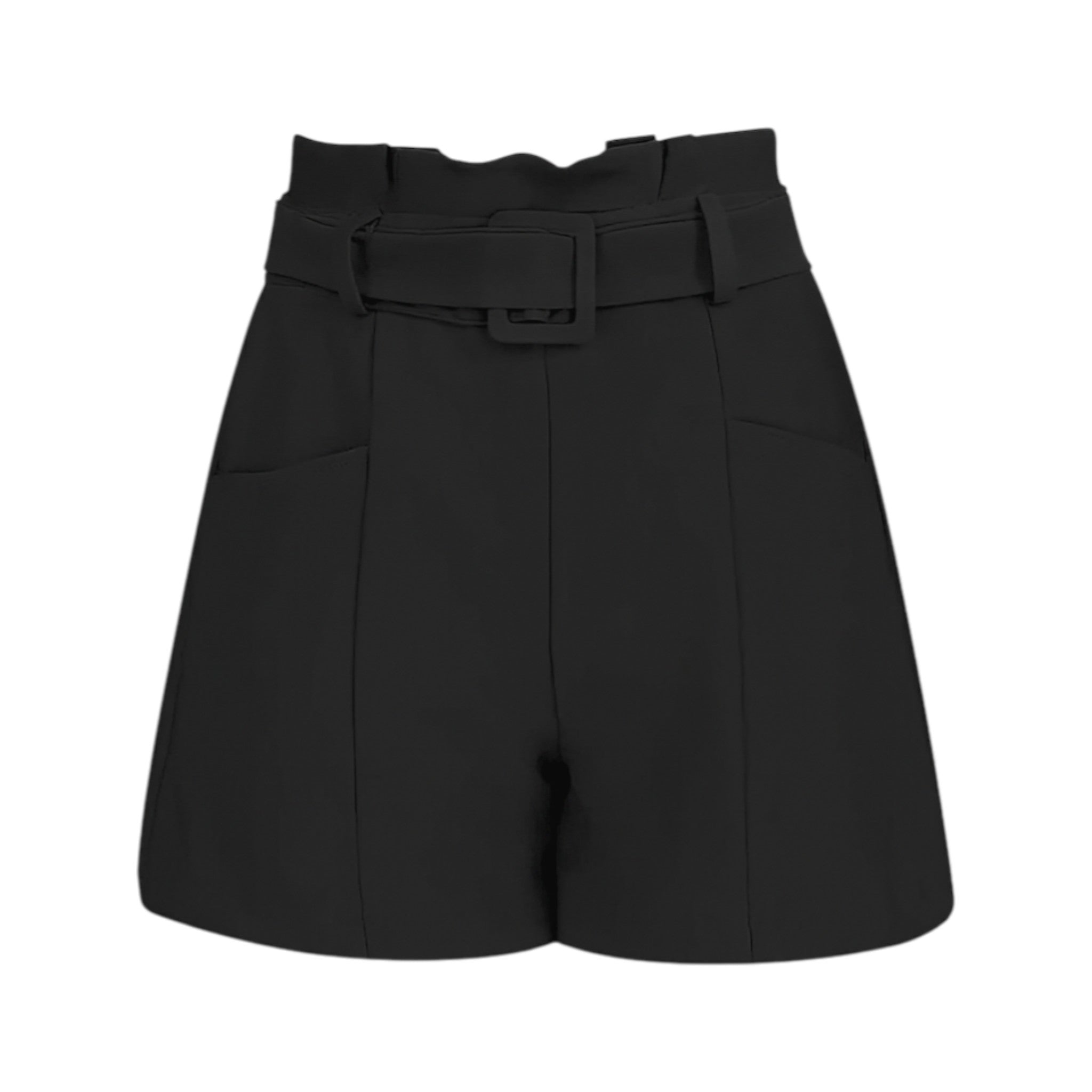 Women's high-waisted belted tailored shorts in black – smart summer shorts with pockets and pleated front detail